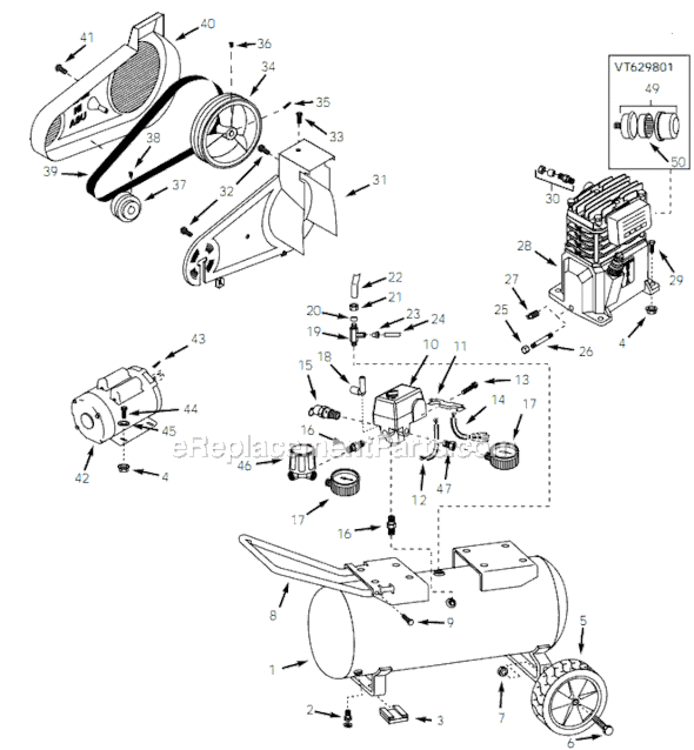 Page A Diagram and Parts List for VT629801 2001 Campbell Hausfeld Compressor